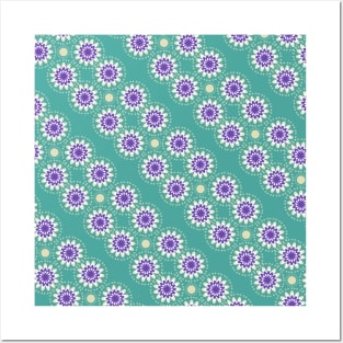 Purple & Green Floral Pattern Posters and Art